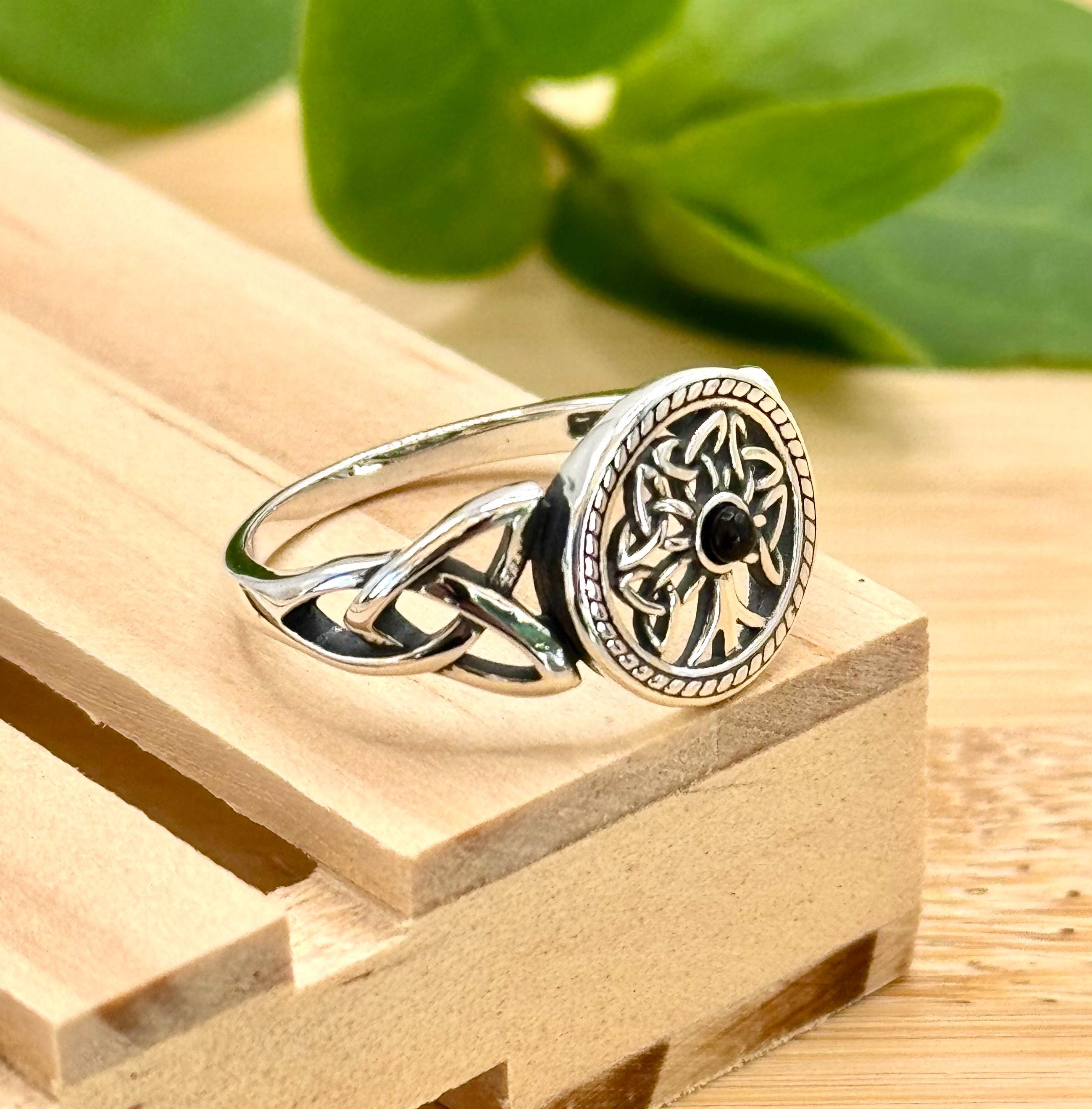 Sterling Silver 925 Celtic Tree of Life Black Onyx Ring • Celtic Knot ...