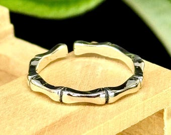 Sterling Silver 925 Bamboo Toe Ring • Adjustable Minimalist Jewelry • Summer Nature Gift for Her