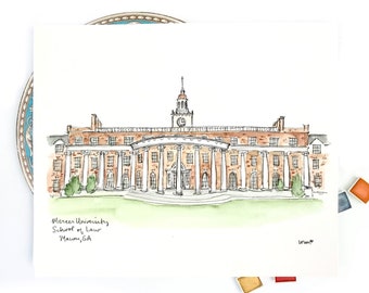 Mercer Law Campus print, Grad Portrait Watercolor Gallery, Graduation Gift, 8x10 or 11x14 print