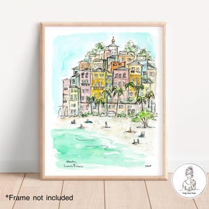 Riviera Francesa - Menton, Francia. Impresión en acuarela y tinta. Calidad de archivo. Impresión de 20x25, 28x35 o 40x50 cm.