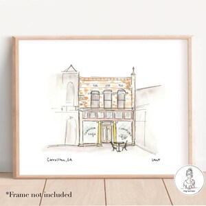 Corner Cafe - Carrollton, Georgia. Adamson Square, Local GA Art, Archival Quality, Watercolor and Ink, 8x10, 11x14 or 16x20 print.
