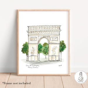 París, Francia - Arco del Triunfo, Arc de Triumphe, acuarela y tinta, calidad de archivo, impresión de 8 x 10, 11 x 14 o 16 x 20