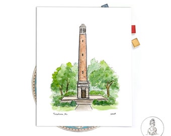 Denny Chimes, portrait de l'université de l'Alabama, Bama, marée montante, illustration universitaire