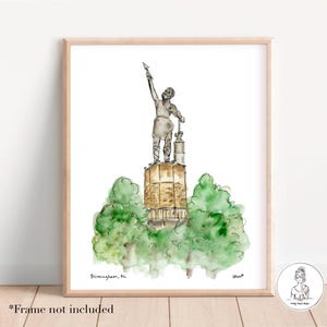 Birmingham, Alabama - Vulcan Wall Art. Watercolor & Ink Illustration, Archival Quality, 8x10, 11x14 or 16x20 print