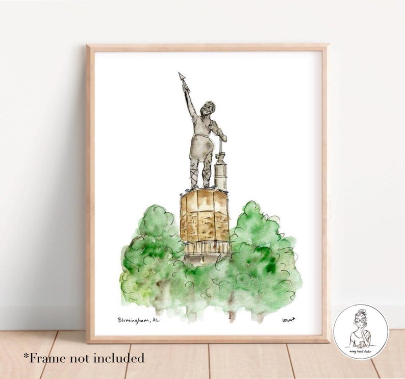Birmingham, AL - The Vulcan. Watercolor and Ink Print