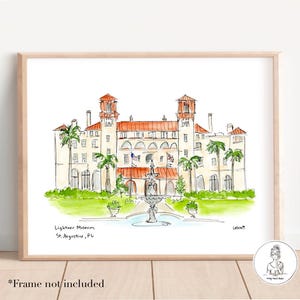 Lightner Museum, Saint Augustine, Florida, historisch monument, aquarel illustratie, afstudeercadeau, 8 x 10, 11 x 14 of 16 x 20 afdrukken