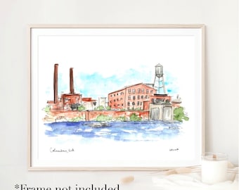 Chattahoochee Riverfront, Columbus, Watercolor and Ink