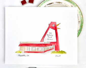 The Big Chicken Marietta, Atlanta, KFC Fried Chicken Watercolor Georgia Illustration, Landmark 8x10 print