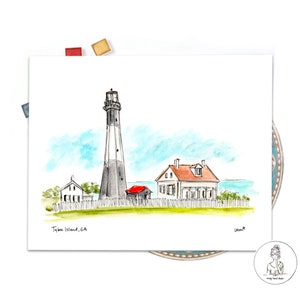 Tybee Island Lighthouse Illustration Print, Historic District, Savannah Georgia 8x10 or 11x14 print