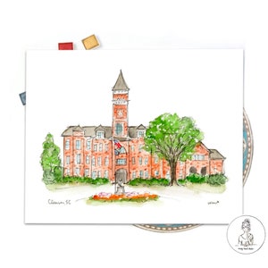 Clemson University Tillman Hall Illustration Clemson Grad, Graduation Gift, Archival Quality 8x10 print