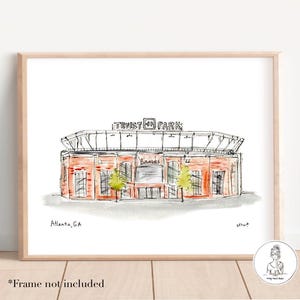 Atlanta, GA. Baseball Stadion. Aquarell Illustration Portrait, Stadion Kunst, Baseball Kunst, 8x10, 11x14 oder 16x20 Druck