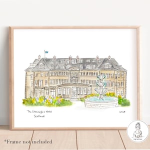Gleneagles Resort, Scotland, Hotel Golf luxury resort illustration, custom artwork, getaway keepsake watercolor, 8x10, 11x14 or 16x20 print