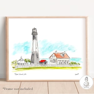 Tybee Island Lighthouse Illustration Print, Historic District, Savannah Georgia, 8x10, 11x14 or 16x20 print