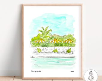 Palm Springs, CA. Gallery Wall Art, California Illustration, Coastal Decor, Watercolor & Ink, Archival Quality, 8x10, 11x14 or 16x20 print