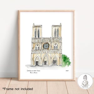 Paris, France - Notre Dame Cathedral. Watercolor and Ink Print