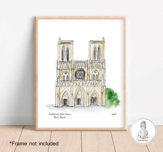 Paris, France - Notre Dame Cathedral, Gallery Wall Collection, France Illustration, Archival Quality 8x10, 11x14 or 16x20 print