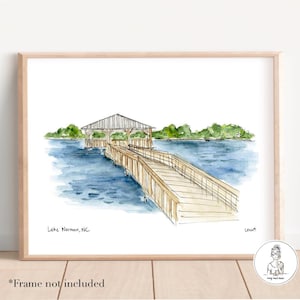 Lake Norman, North Carolina. Watercolor and Ink Illustration, Gallery Wall Art. Archival Quality. 8x10, 11x14 or 16x20 print