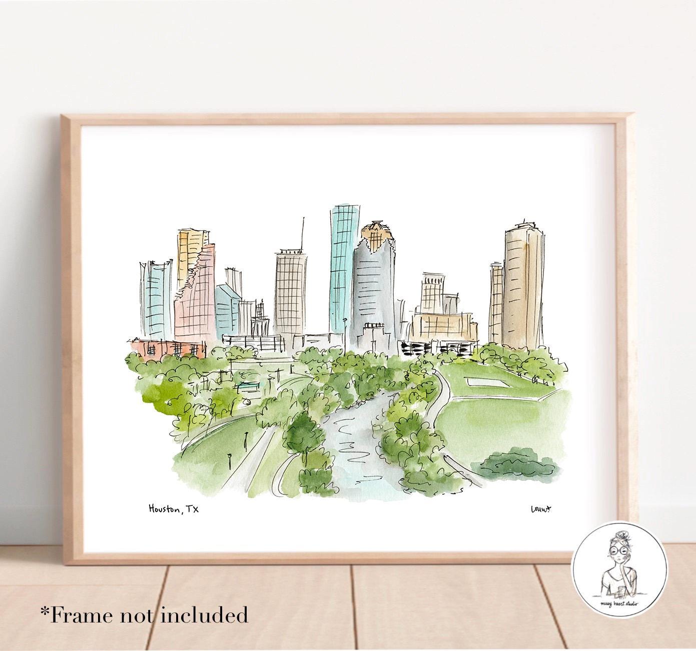 Houston, TX - Skyline. Watercolor & Ink Illustration, Texas Gallery ...