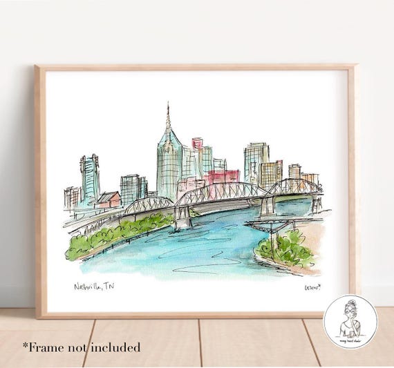 Nashville, Tennessee, Gallery Wall Art, Watercolor Print, Music City Wall Art, 8x10, 11x14 or 16x20 print