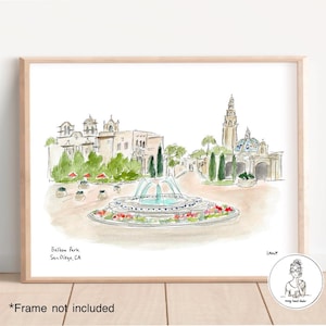 San Diego, CA - Balboa Park. Illustrazione ad acquerello e inchiostro, qualità d&#39;archivio, stampa 8x10, 11x14 o 16x20