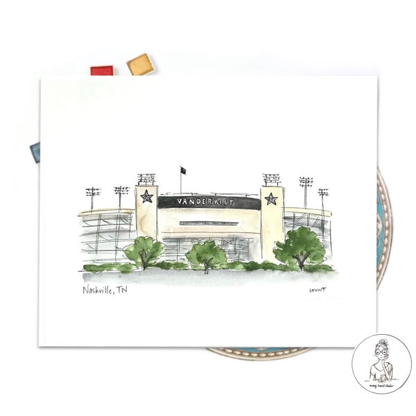 Vanderbilt University stadium artwork print, College football, Graduation Gift, Archival Quality 8x10