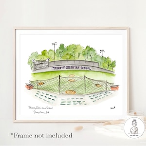 Trinity Christian School Illustration, Baseball Field, watercolor print, 8x10, 11x14 or 16x20 print