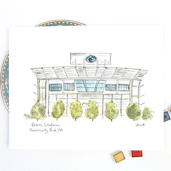 Beaver Stadium University Park Pennsylvania  College Football Stadium Art Illustration Print Penn State Beaver Fan 8x10