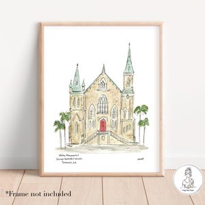 Savannah, Georgia, Wesley Monumental United Methodist Church Illustration Watercolor Print, Historic District, 8x10, 11x14 or 16x20 print