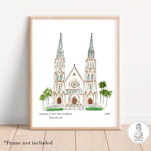 Savannah, Georgia - Cathedral of Saint John the Baptist Illustration, Watercolor Print, Historic District, 8x10, 11x14 or 16x20 print