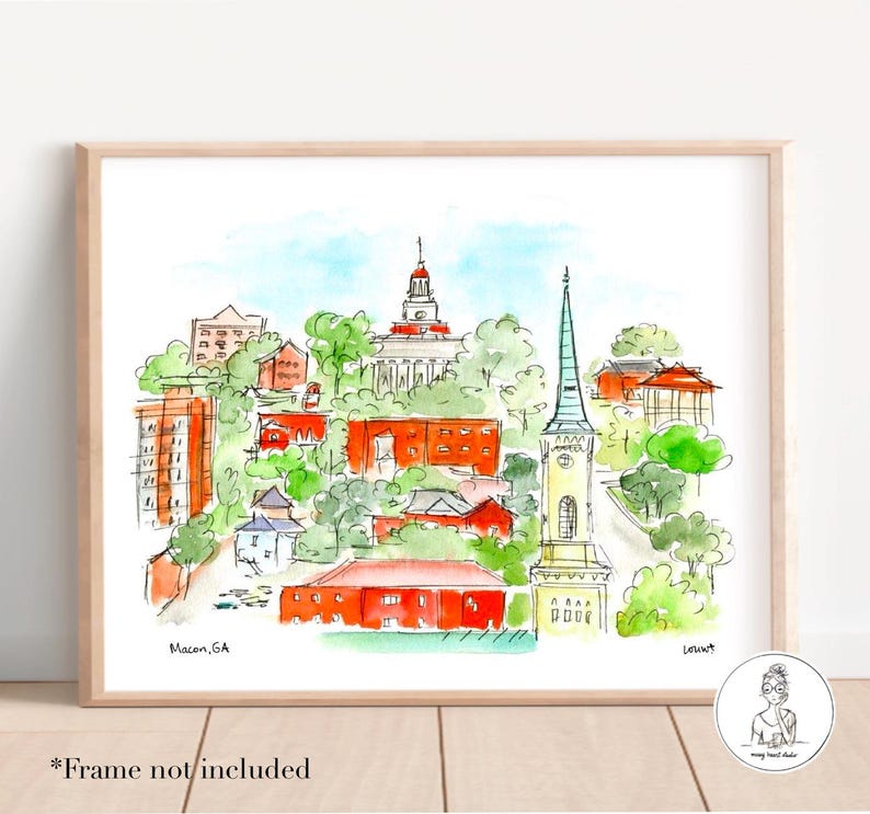 Macon, GA - Watercolor and Ink Print