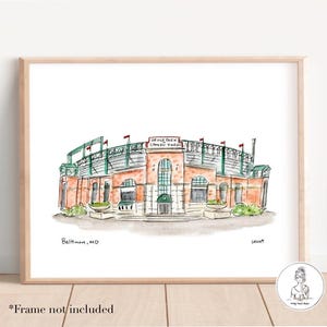 Baltimore, MD - Baseball Stadium. Watercolor and Ink Illustration, Archival Quality, 8x10, 11x14 or 16x20 print.