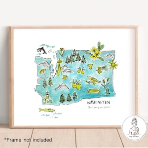 Washington State Kunstdruck, persönliche Merkmale, Lieblingsstadt, Umzugsgeschenk, 8x10, 11x14 oder 16x20 print