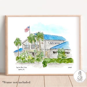 Jupiter Reef Club Resort, Jupiter Florida Vacation, Personalized Gallery Wall Art, Watercolor and Ink, 8x10, 11x14 or 16x20 print