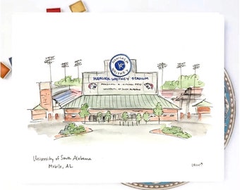 University of South Alabama Football Stadium Print, Graduation Gift, 8x10 or 11x14 print