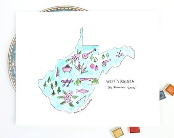 West Virginia State Art Print, Personalized with your Favorite Town, Moving Gift, 8x10 print