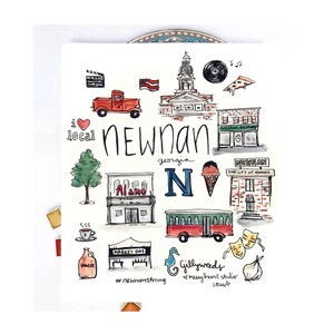 Newnan GA Art Collage, Historic Square Downtown Newnan, Southern Landmark, Georgia, Shop Local, 8x10 or 11x14 print
