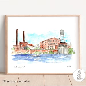 Chattahoochee Riverfront, Columbus, Georgia. Watercolor and Ink, Archival Quality 8x10 or 11x14 print