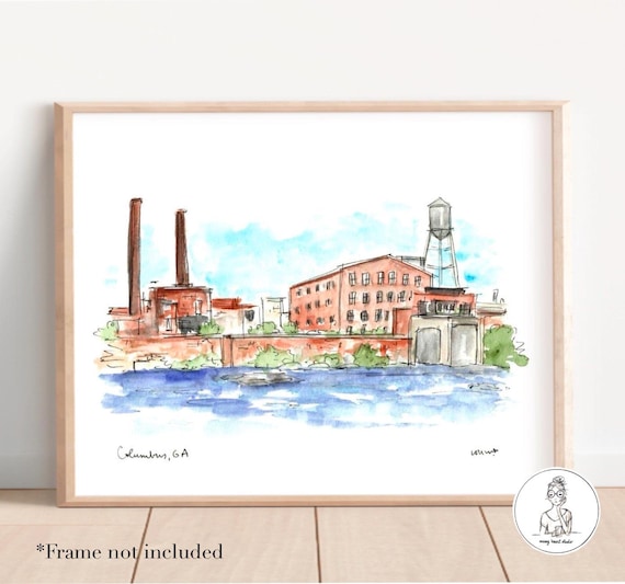 Chattahoochee Riverfront, Columbus, Georgia. Watercolor and Ink, Archival Quality 8x10 or 11x14 print