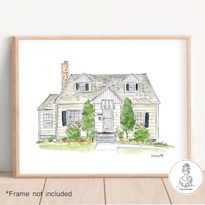 Aangepast huisportret, huisillustratie, originele aquarelkunstwerken, gepersonaliseerd huwelijkscadeau, nieuw huis, housewarmingcadeau makelaar