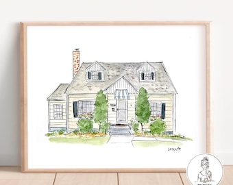 Custom home portrait, House Illustration, Watercolor original artwork, personalized wedding gift, new home, house warming realtor gift