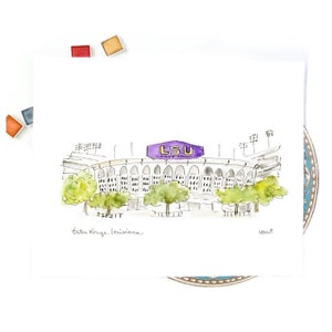 LSU stadium illustration, Louisiana State University Football Stadium Watercolor Illustration, Graduation Gift, 8x10 or 11x14