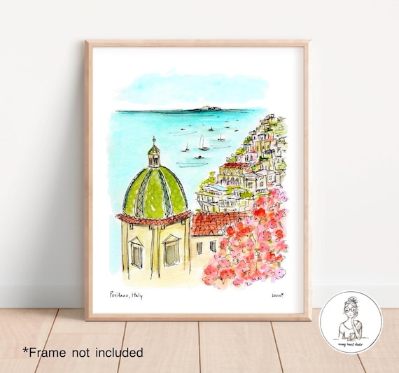 Positano, Italy. Amalfi Coast, Mediterranean Art, Watercolor Illustration, Archival Quality, 8x10, 11x14 or 16x20 print