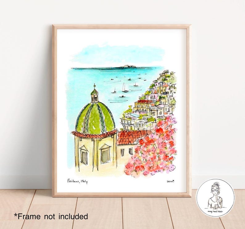 Positano, Italy. Watercolor and Ink Print