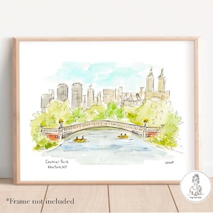 Central Park Bow Bridge, New York, Watercolor and Ink Illustration, NYC art, gallery wall 8x10, 11x14 or 16x20 print