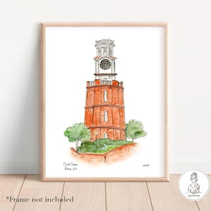 Rome, Georgia Historic Clock Tower, North Georgia Illustration Print, Historic District, watercolor illustration, 8x10, 11x14 or 16x20 print