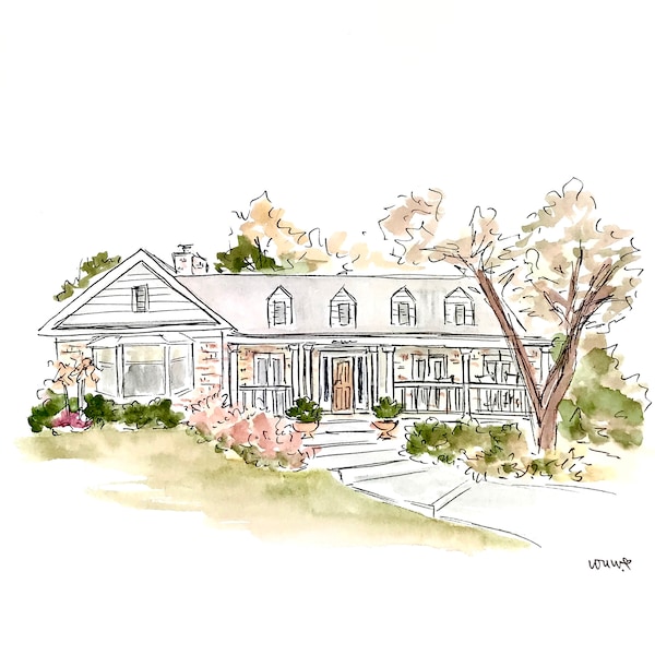 Haus Illustration, Haus Illustration, Aquarell Originale Malerei, Haus Portrait, Haus Einweihung, Hochzeitsgeschenk, Hochzeit, Haus, Haus, Haus, Wohnung, Haus, Haus