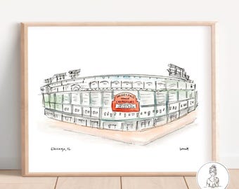 Chicago, IL - Baseball Stadium. Fan Art, Watercolor Stadium, Chicago stadium, Archival Quality, 8x10, 11x14 or 16x20 print