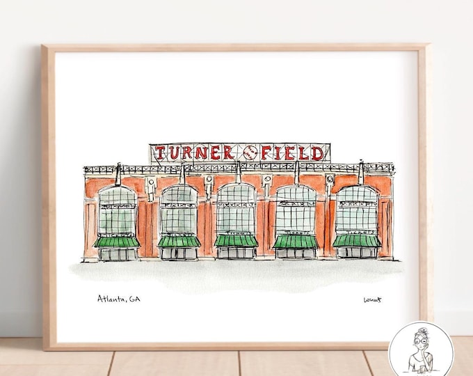Atlanta, GA - Baseball Stadium. Watercolor Illustration Portrait, Vintage Stadium Art, Baseball, 8x10, 11x14 or 16x20 print