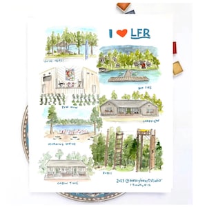 Lake Forest Ranch Collage, Macon, Mississippi, Watercolor and Ink Illustration 8x10 or 11x14 print