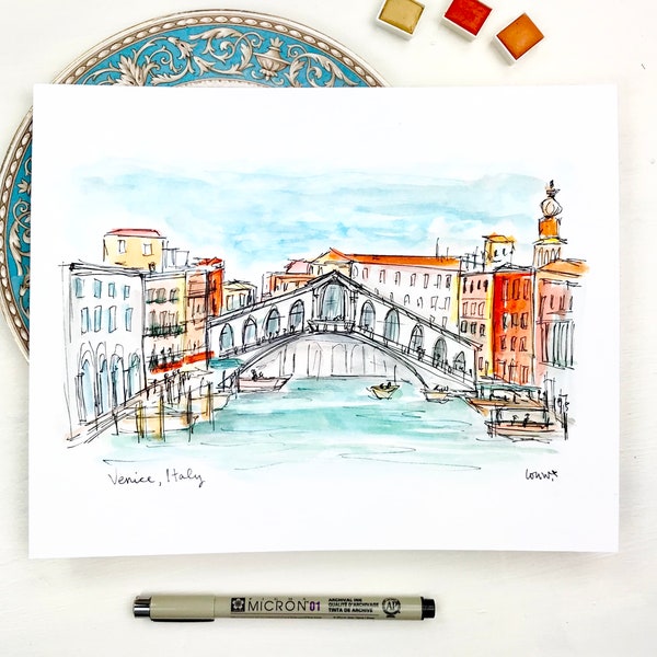 Venice, Italy watercolor illustration print, Archival Quality 8x10 or 11x14